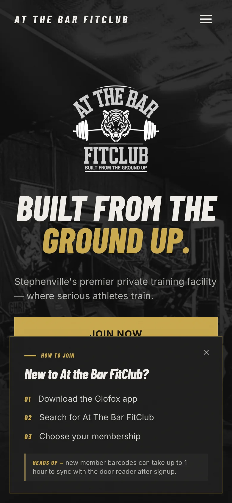 At The Bar FitClub website hero — Built from the ground up