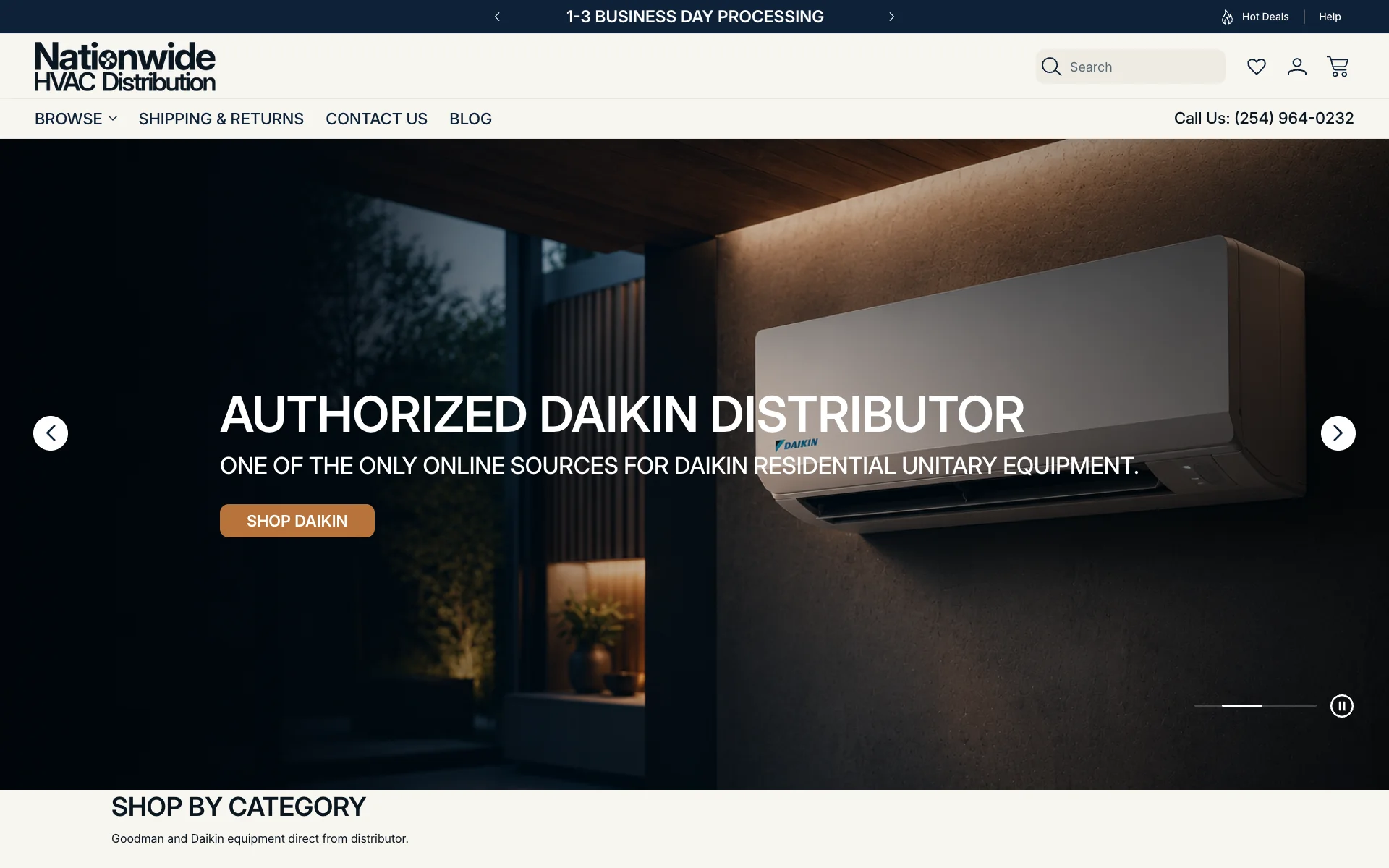 Nationwide HVAC Distribution storefront — contractor pricing hero